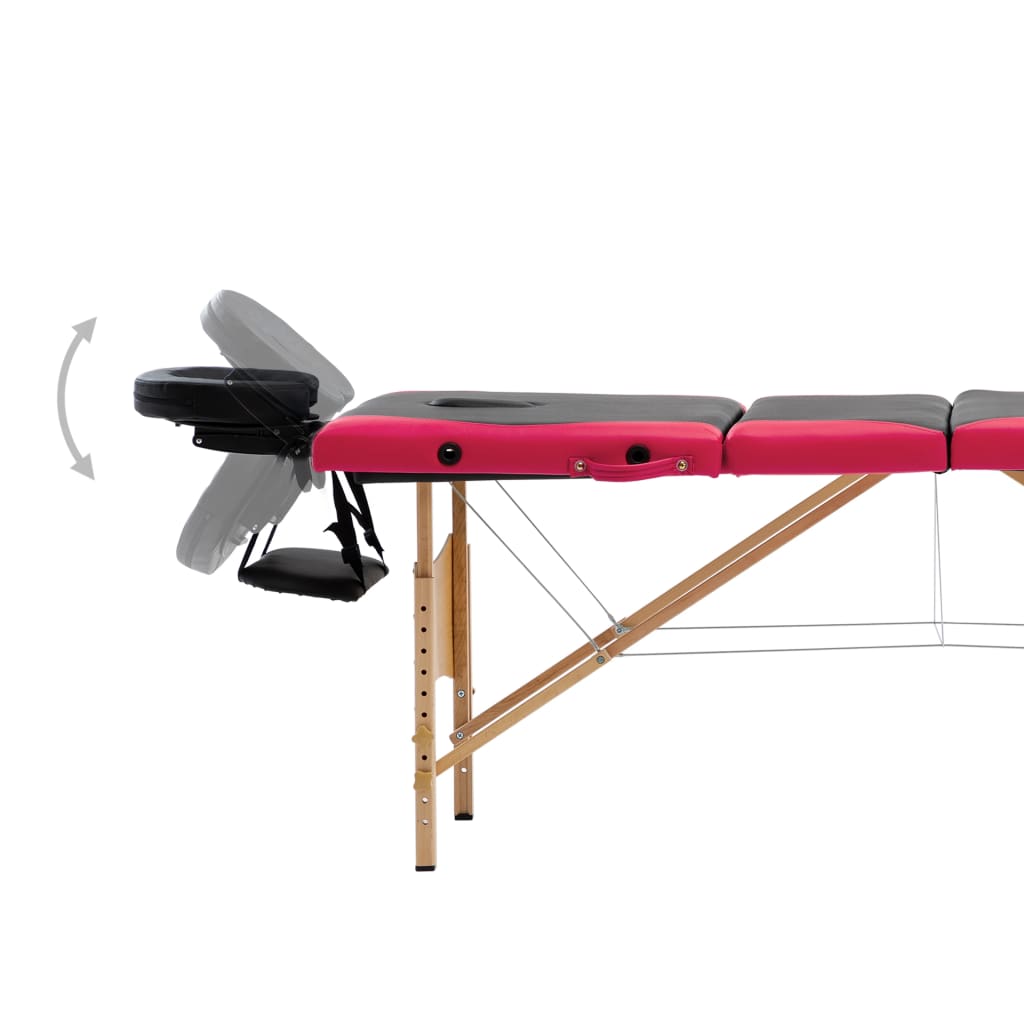 vidaXL Foldable Massage Table 4 Zones Wood Black and Pink