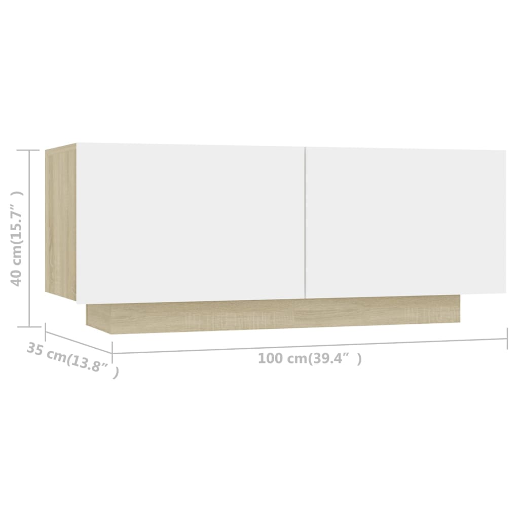 vidaXL TV Cabinet White and Sonoma Oak 39.4"x13.8"x15.7" Engineered Wood
