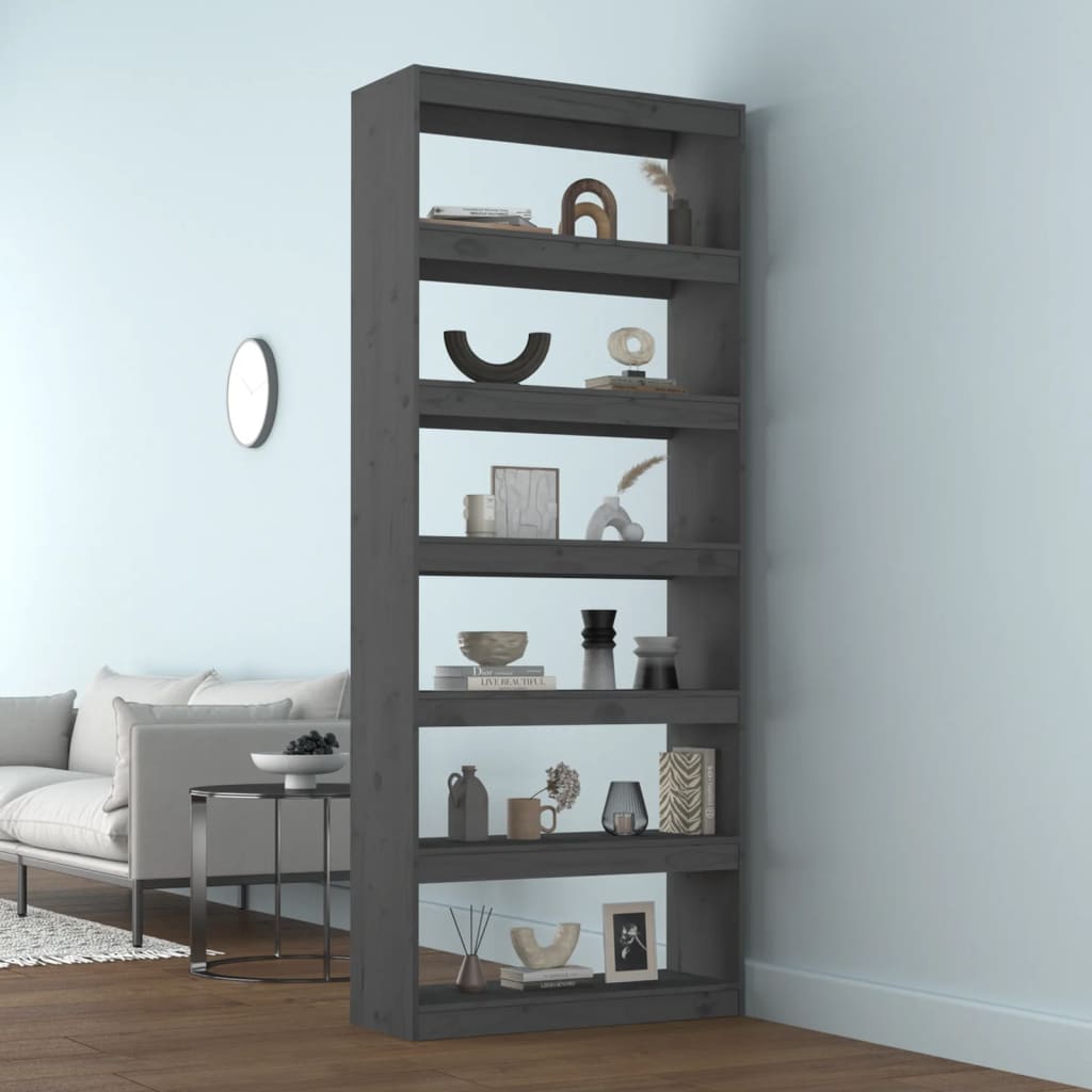 vidaXL Book Cabinet/Room Divider Gray 31.5"x11.8"x78.5" Solid Wood Pine