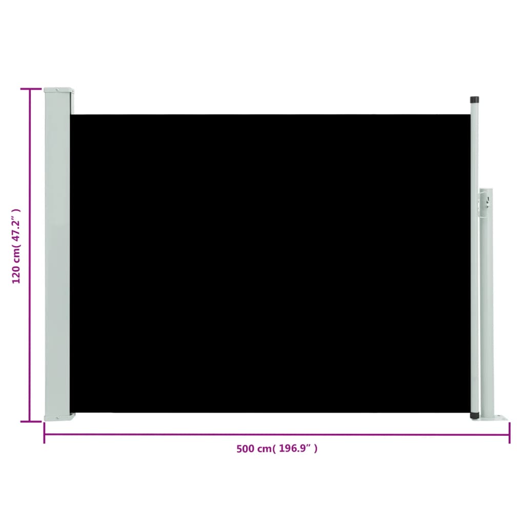 vidaXL Patio Retractable Side Awning 46.1"x196.9" Black