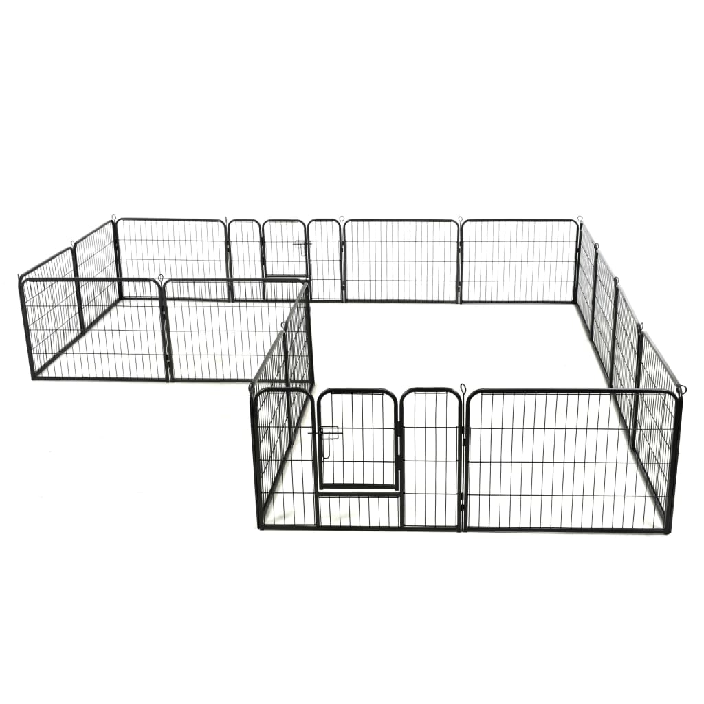 vidaXL Dog Playpen 16 Panels Steel 31.5"x23.6" Black