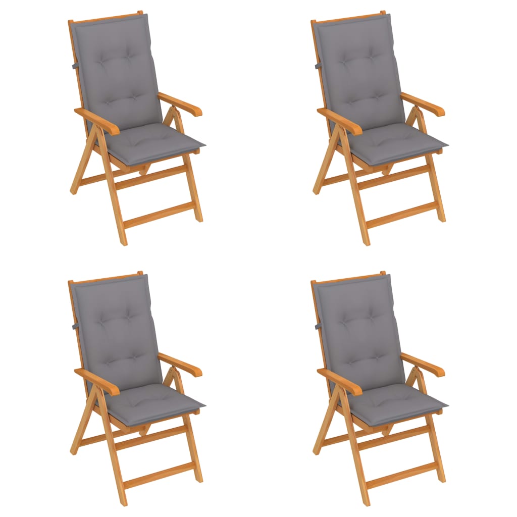 vidaXL Patio Chairs 4 pcs with Gray Cushions Solid Teak Wood