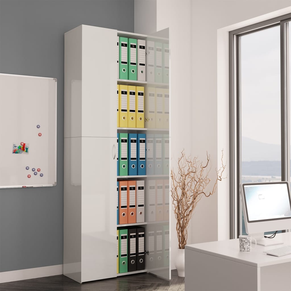 vidaXL Office Cabinet High Gloss White 23.6"x12.6"x74.8" Engineered Wood