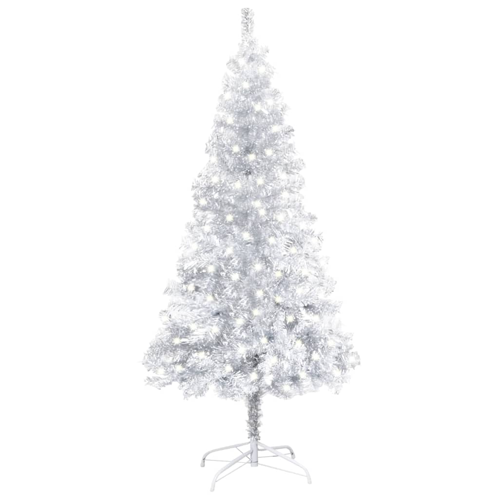 vidaXL Artificial Christmas Tree with LEDs&Stand Silver 47.2" PET (329187+330046)