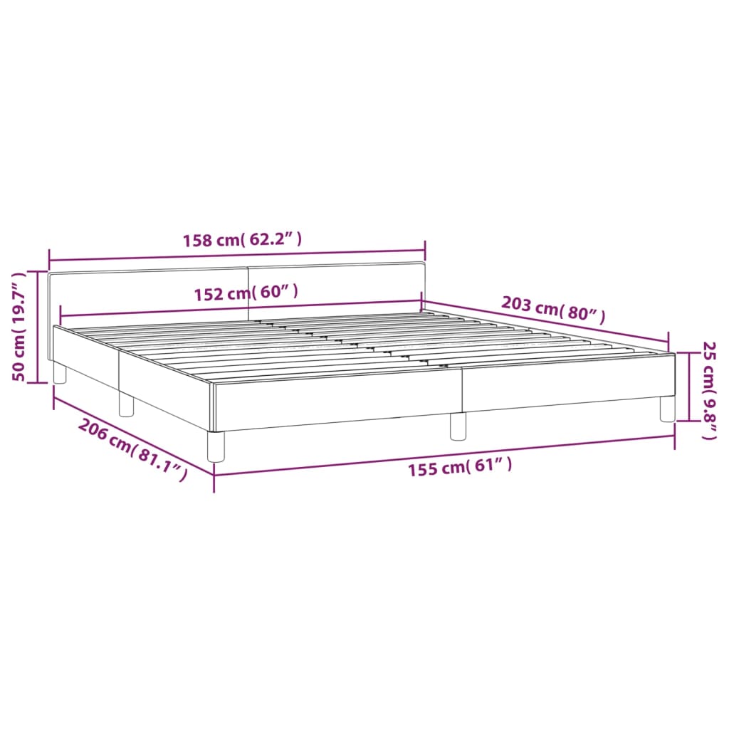 vidaXL Bed Frame with Headboard Light Gray 59.8"x79.9" Queen Velvet