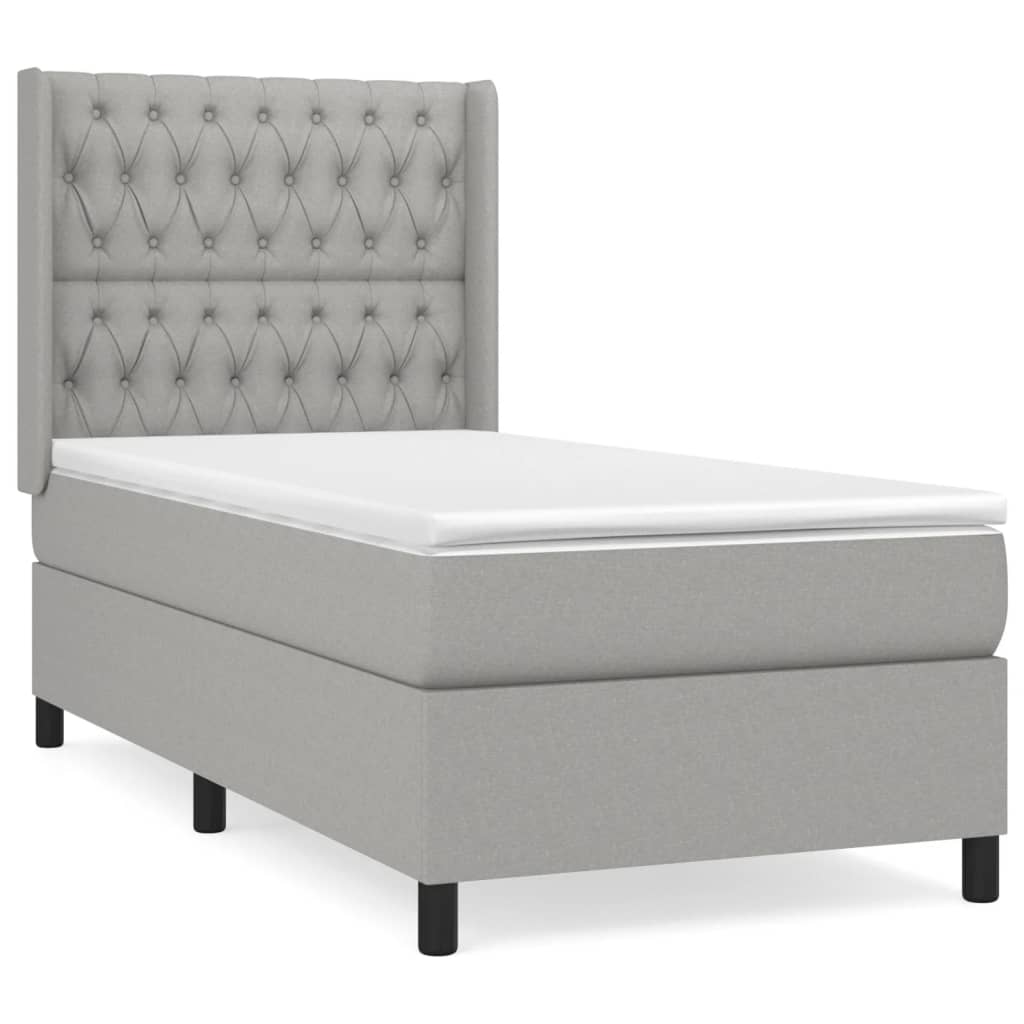 vidaXL Box Spring Bed with Mattress Light Gray Twin Fabric