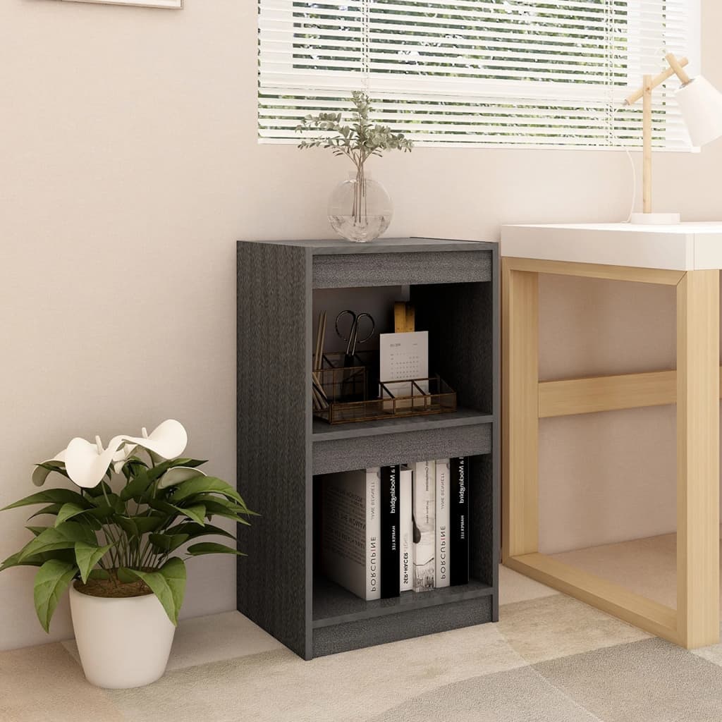 vidaXL Book Cabinet Gray 15.7"x11.8"x28.1" Solid Wood Pine
