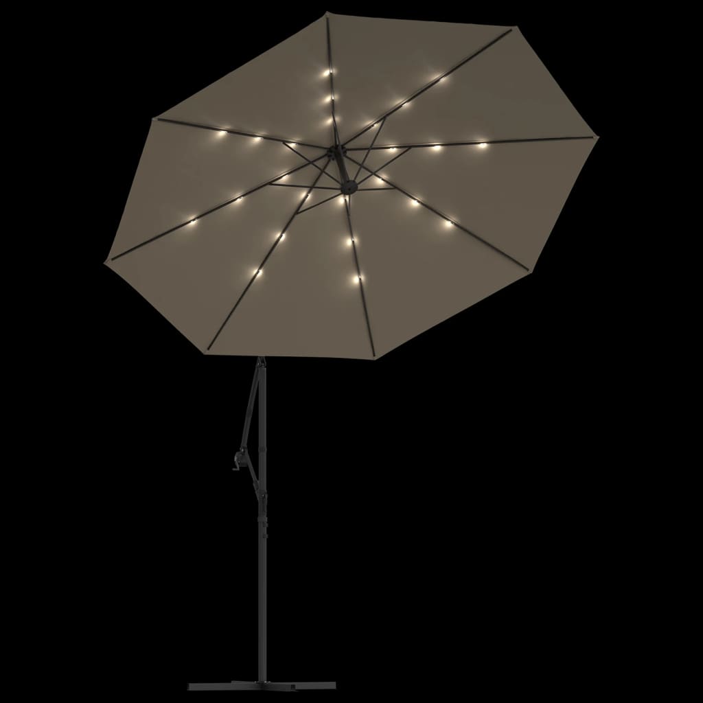 vidaXL Cantilever Umbrella with LED Lights and Steel Pole 118.1" Taupe