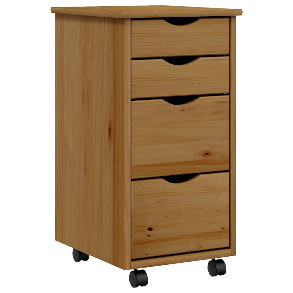 vidaXL Rolling Cabinet with Drawers MOSS Honey Brown Solid Wood Pine