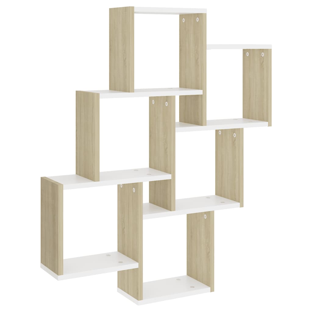 vidaXL Wall Cube Shelf White and Sonoma Oak 30.7"x5.9"x36.6" Engineered Wood