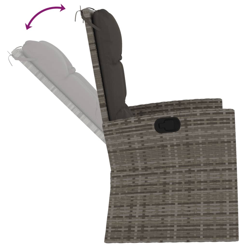 vidaXL Reclining Patio Bench with Cushions Gray 46.5" Poly rattan
