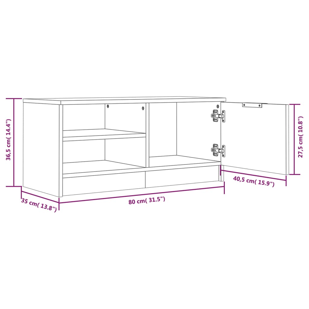 vidaXL TV Cabinet White and Sonoma Oak 31.5"x13.8"x14.4" Engineered Wood