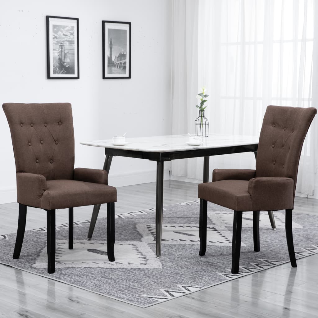 vidaXL Dining Chair with Armrests Brown Fabric