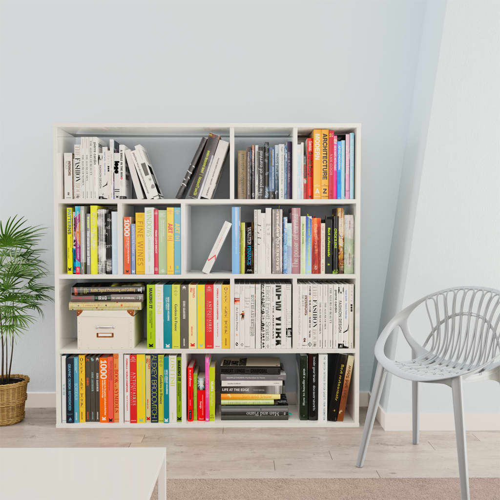 vidaXL Room Divider/Book Cabinet High Gloss White 43.3"x9.4"x43.3" Engineered Wood