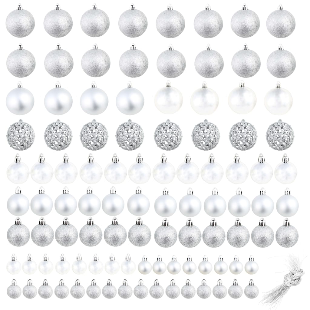 vidaXL 100 Piece Christmas Ball Set 1.2"/1.6"/2.4" Silver