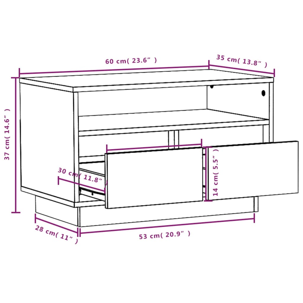 vidaXL TV Stand White 23.6"x13.8"x14.6" Solid Wood Pine