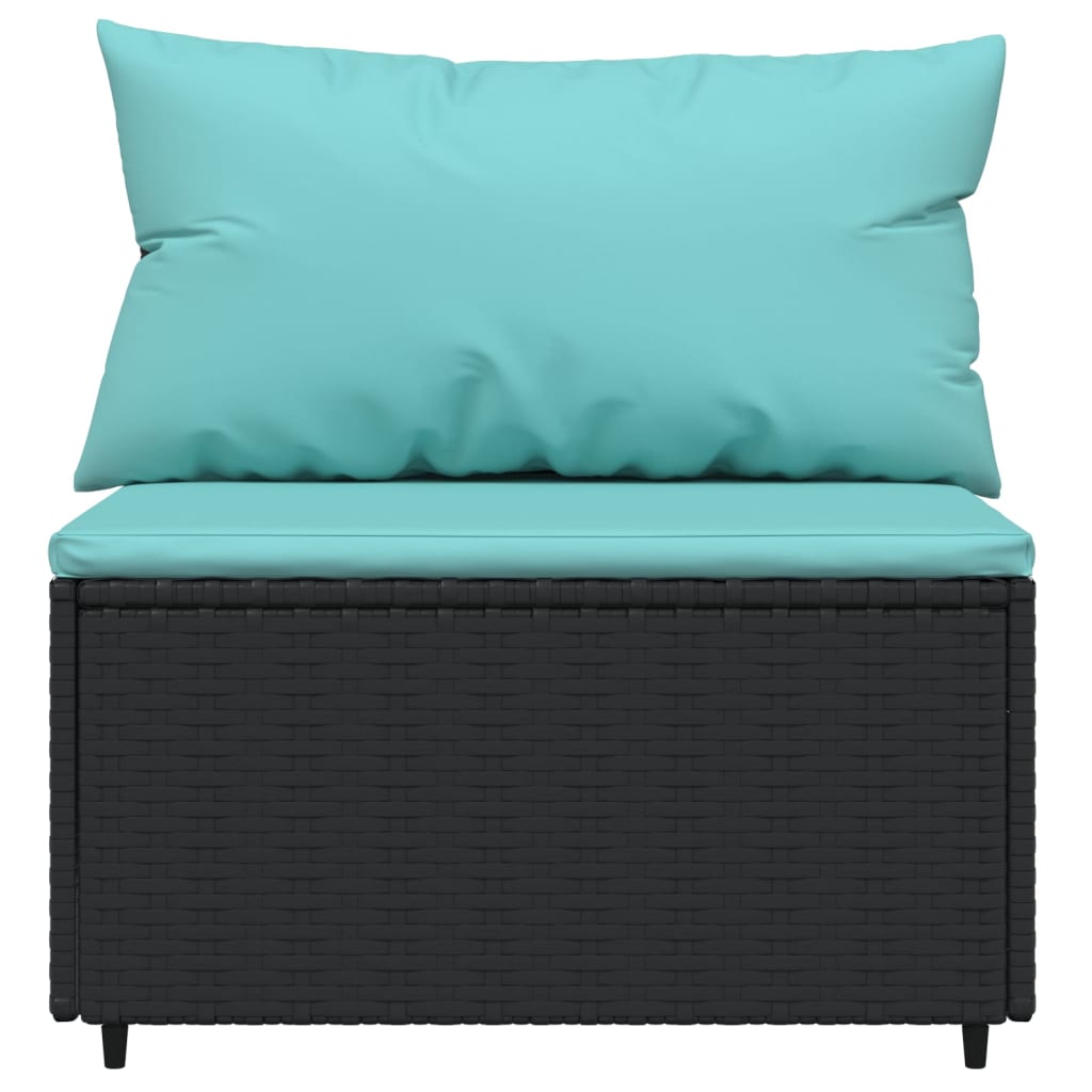 vidaXL Patio Middle Sofas with Cushions 2 pcs Black Poly Rattan
