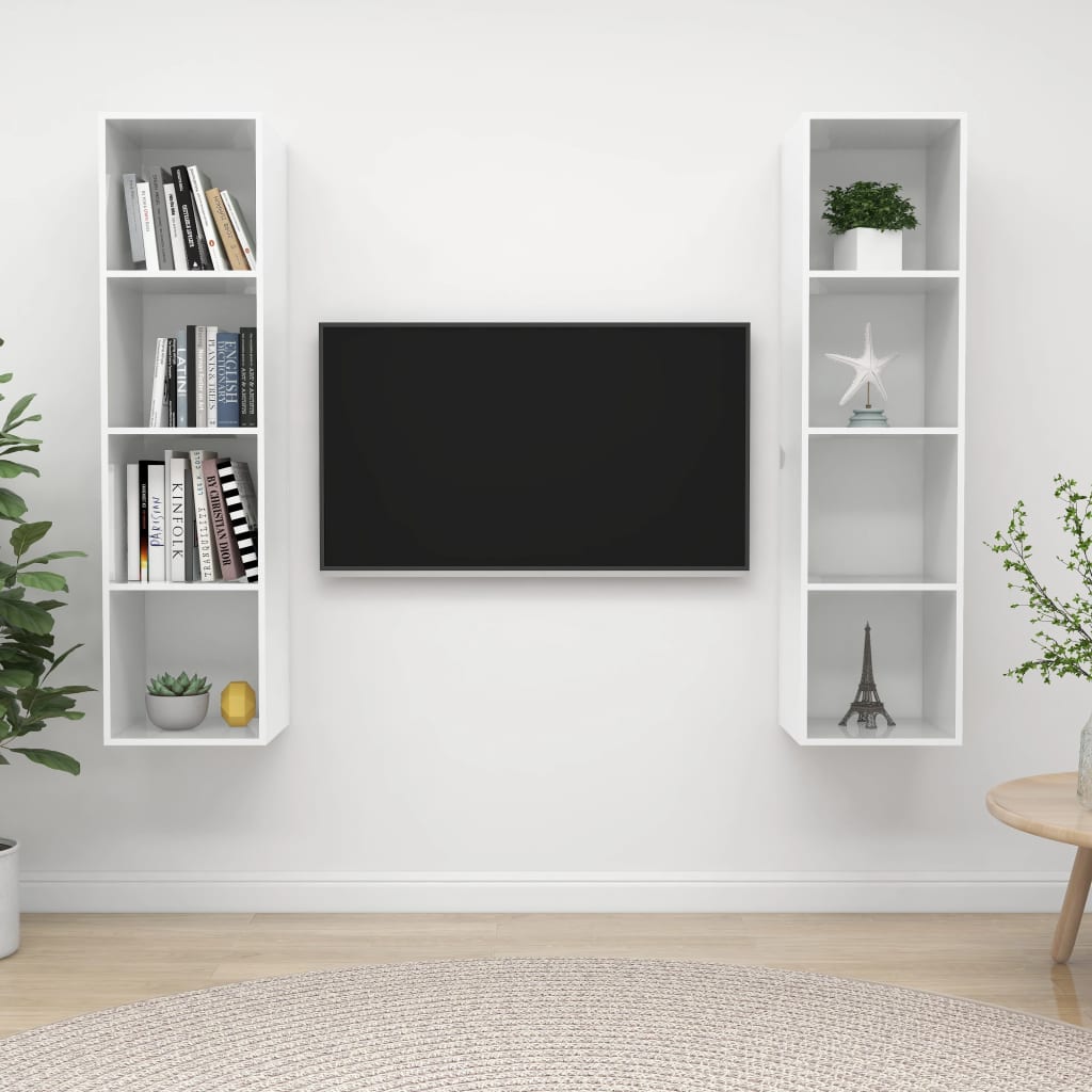 vidaXL Wall-mounted TV Stands 2 Pcs High Gloss White Engineered Wood