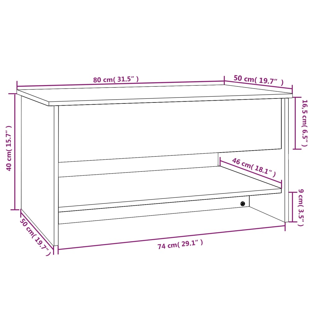 vidaXL Coffee Table Smoked Oak 31.5"x19.7"x15.7" Engineered Wood