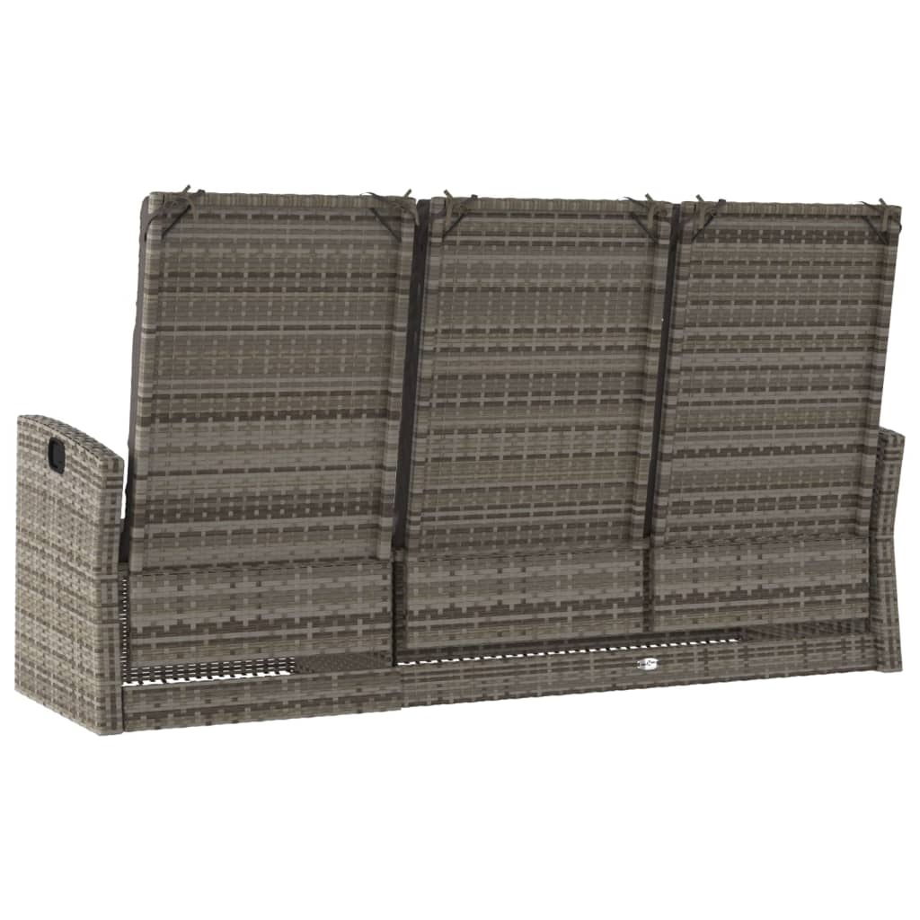 vidaXL Reclining Patio Bench with Cushions Gray 68.1" Poly rattan