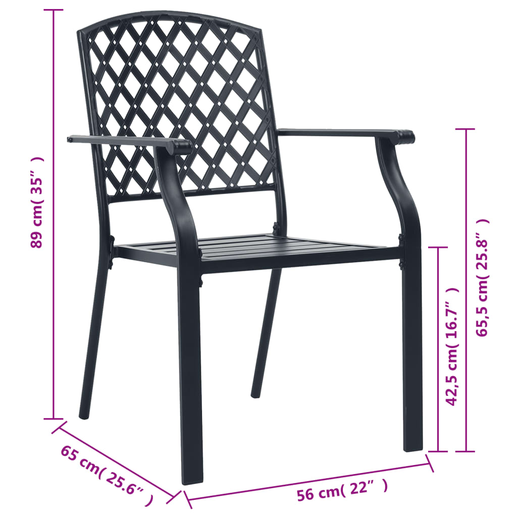 vidaXL Stackable Patio Chairs 2 pcs Steel Black