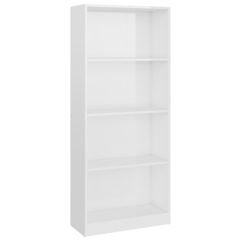 vidaXL 4-Tier Book Cabinet High Gloss White 23.6"x9.4"x55.9" Chipboard