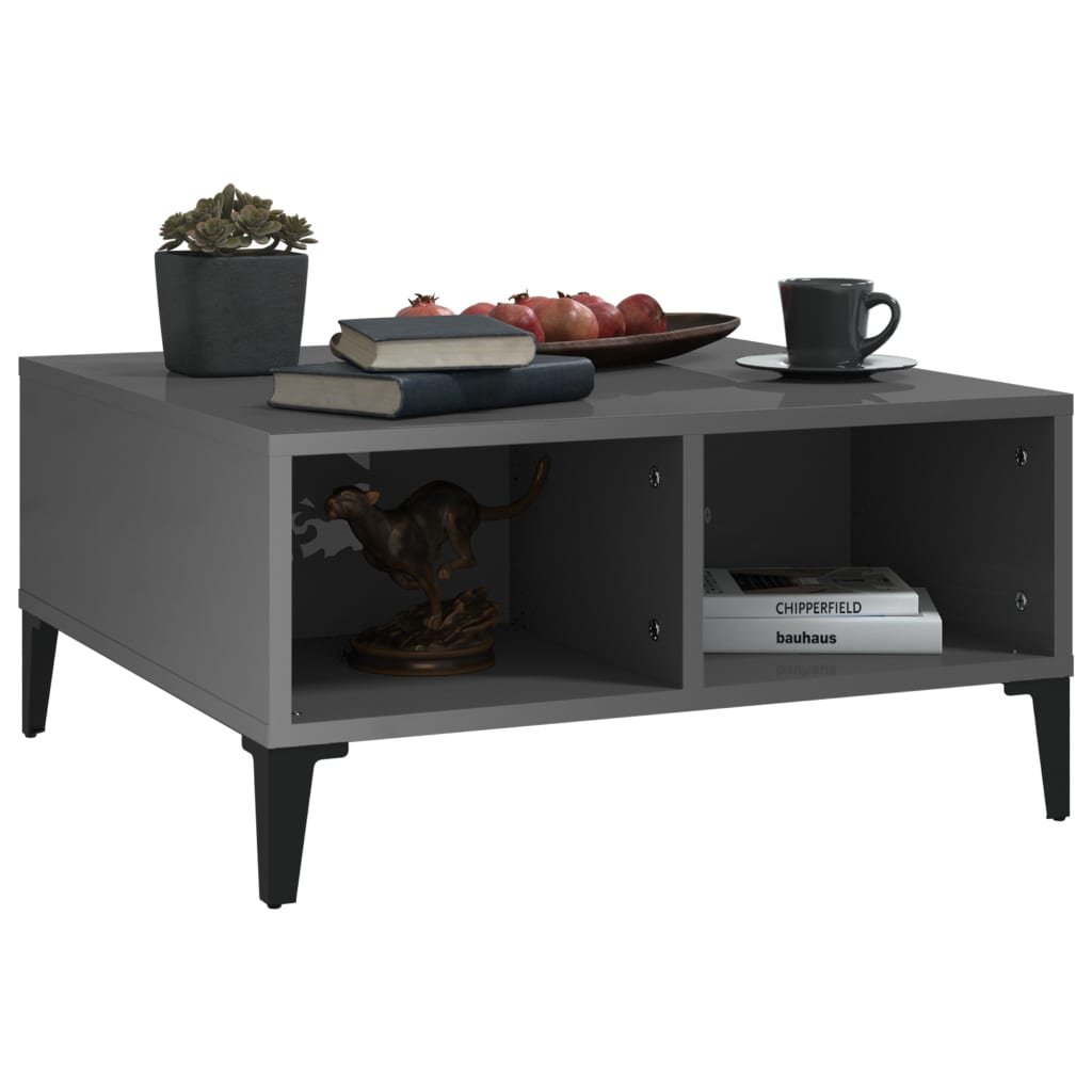 vidaXL Coffee Table High Gloss Gray 23.6"x23.6"x11.8" Engineered Wood