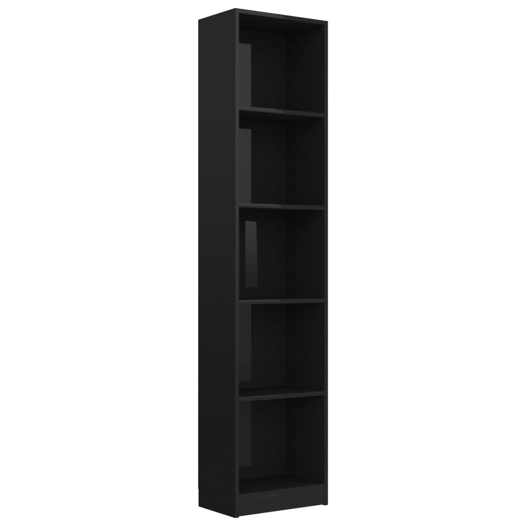 vidaXL 5-Tier Book Cabinet High Gloss Black 15.7" x 9.4" x 68.9" Engineered Wood