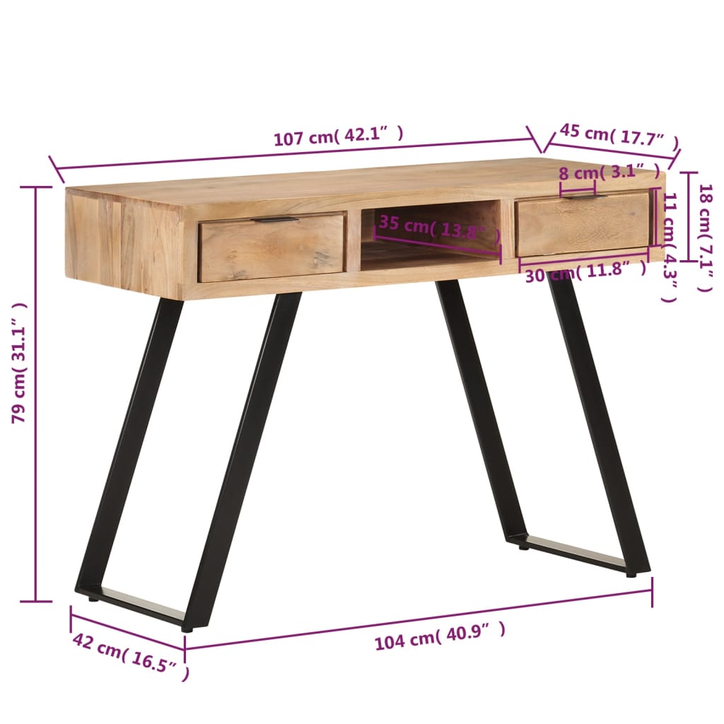 vidaXL Desk 42.1"x17.7"x31.1" Solid Acacia Wood with Live Edges
