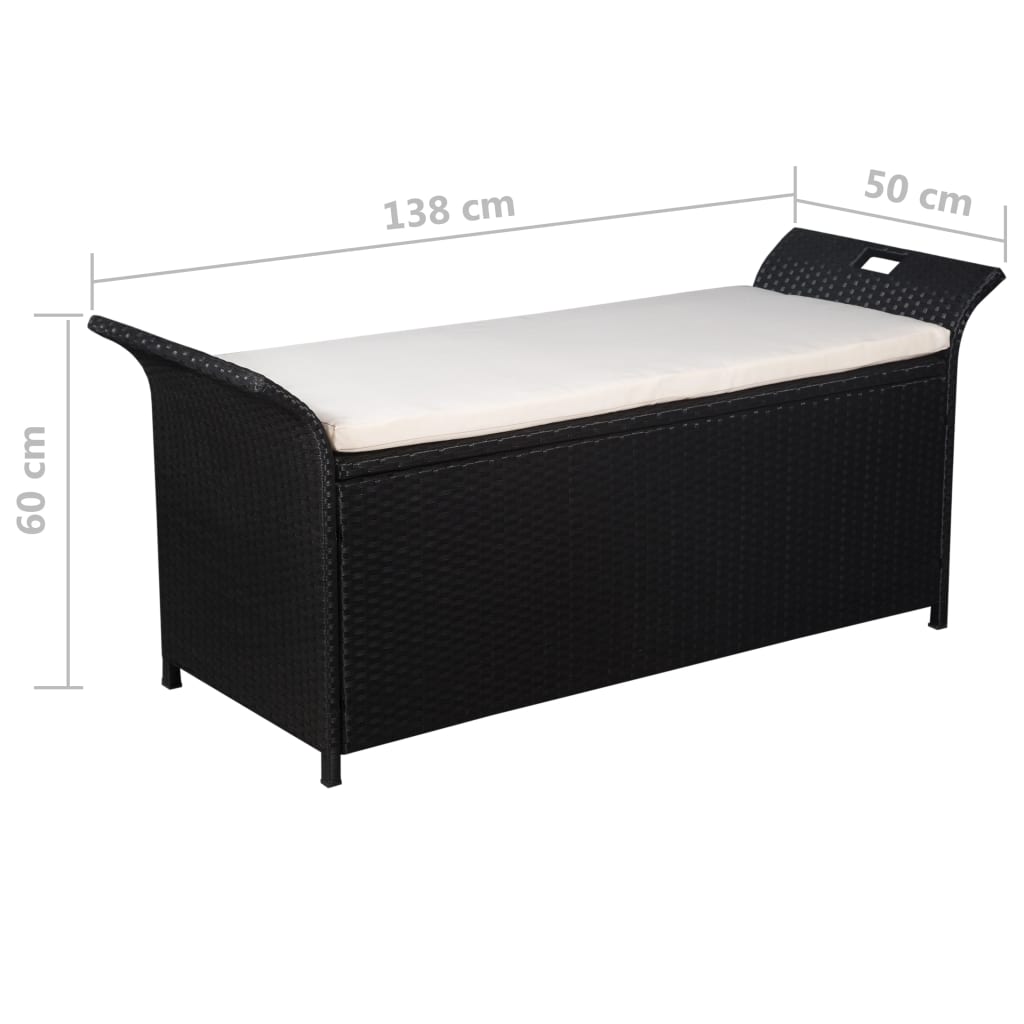 vidaXL Storage Bench with Cushion 54.3" Poly Rattan Black