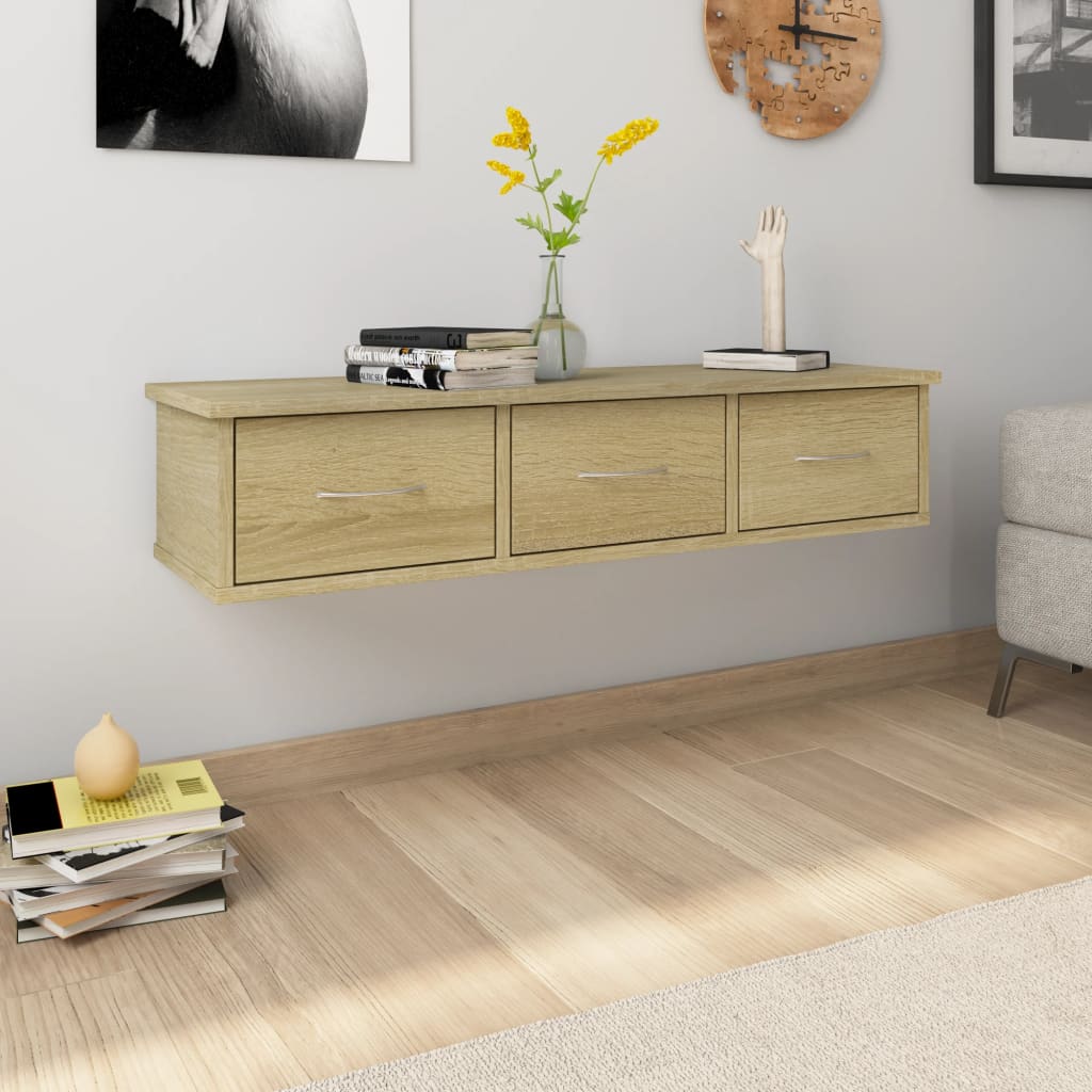vidaXL Wall-mounted Drawer Shelf Sonoma Oak 34.6"x10.2"x7.3" Engineered Wood