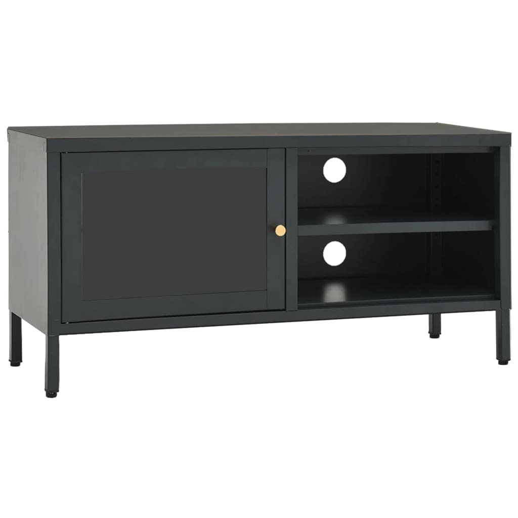 vidaXL TV Cabinet Anthracite 35.4"x11.8"x17.3" Steel and Glass