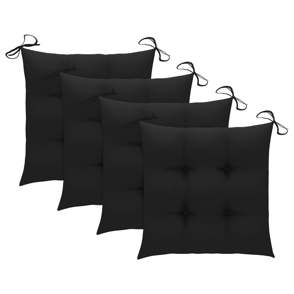 vidaXL Dining Chairs 4 pcs with Black Cushions Solid Teak Wood