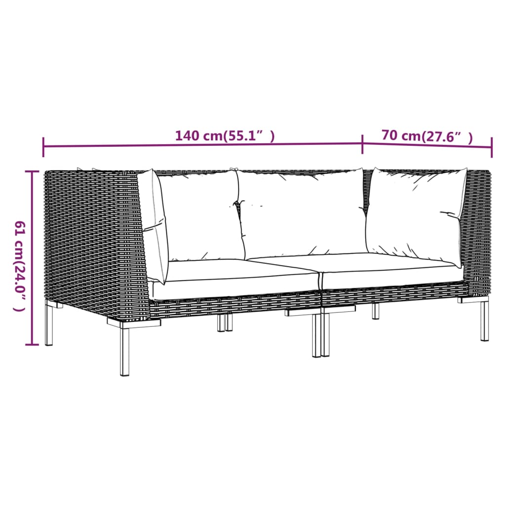 vidaXL Patio Sofas 2pcs with Cushions Half Round Poly Rattan