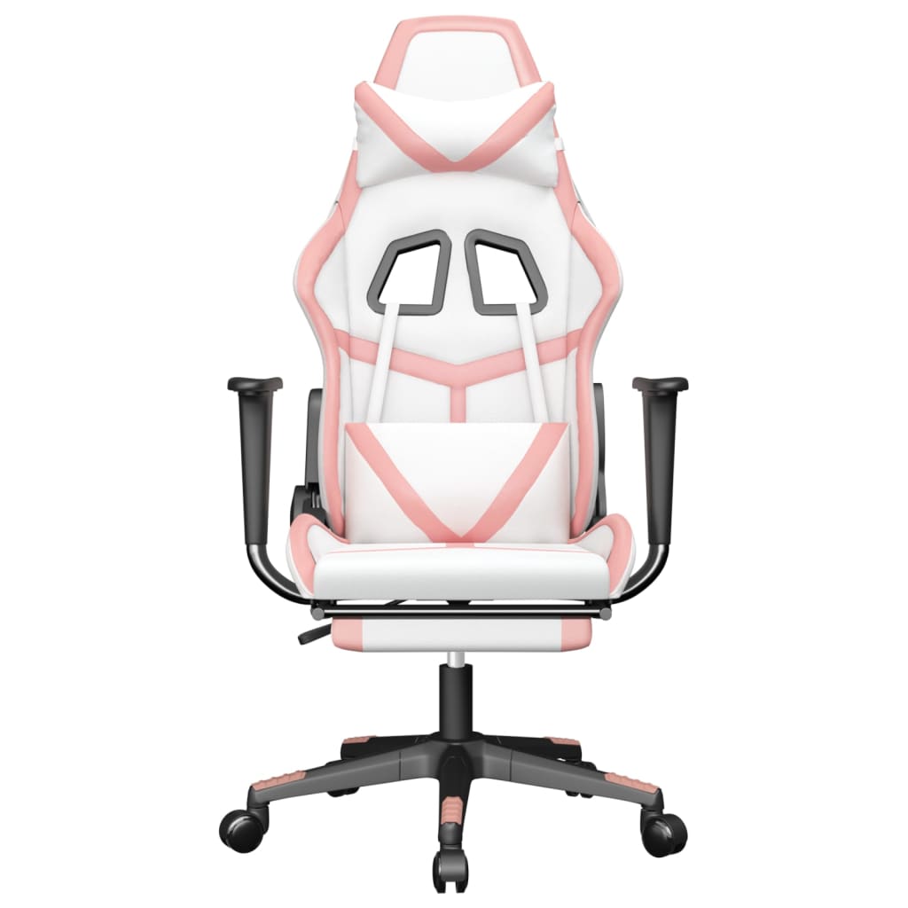 vidaXL Massage Gaming Chair with Footrest White&Pink Faux Leather