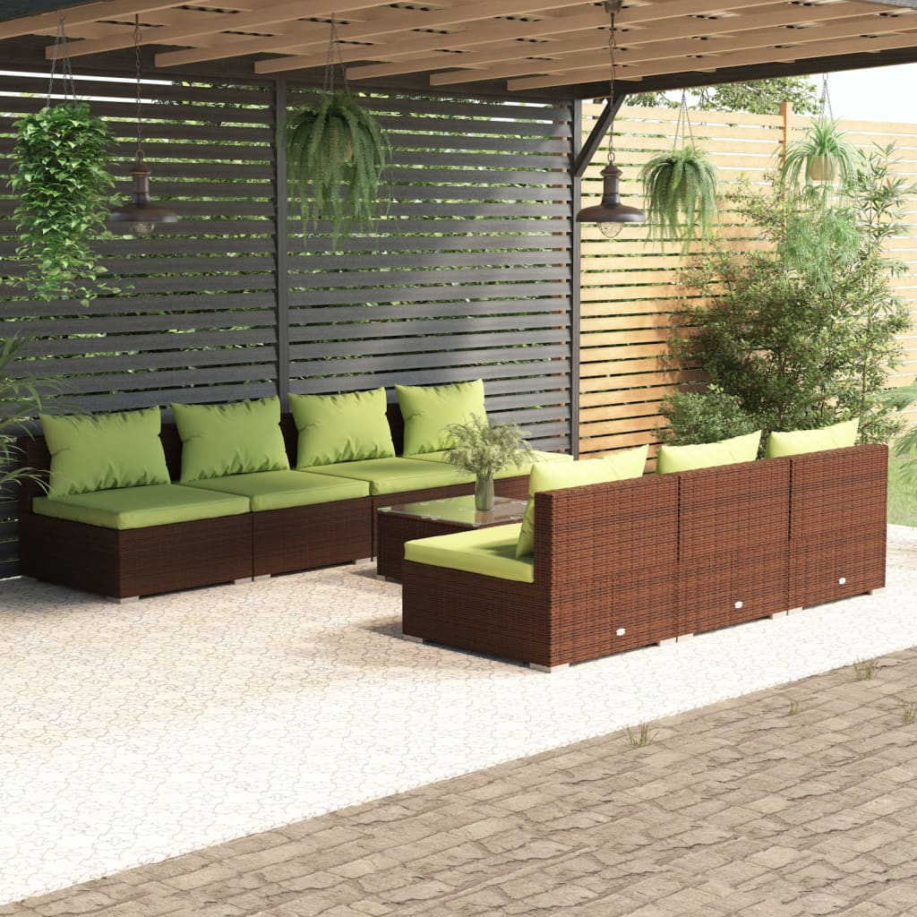 vidaXL 8 Piece Patio Lounge Set with Cushions Poly Rattan Brown