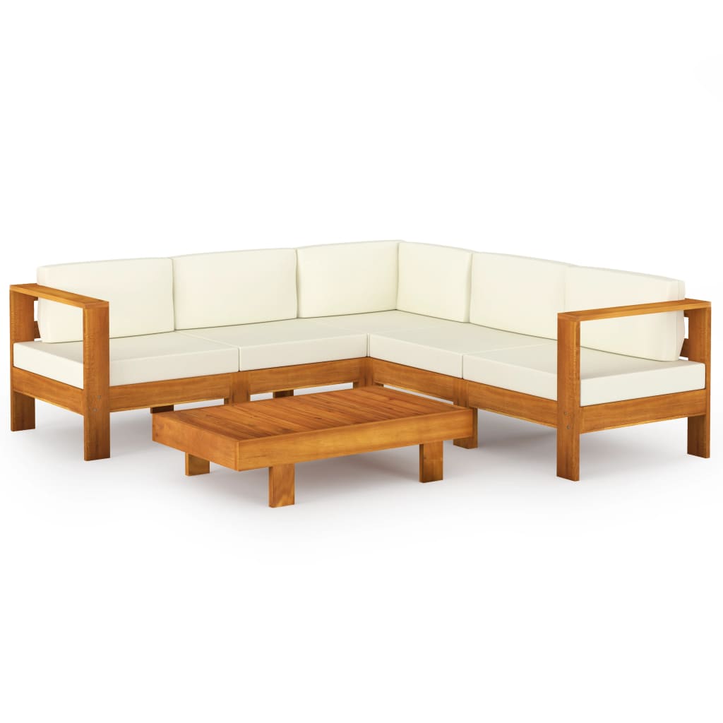 vidaXL 6 Piece Patio Lounge Set with Cream White Cushions Acacia Wood