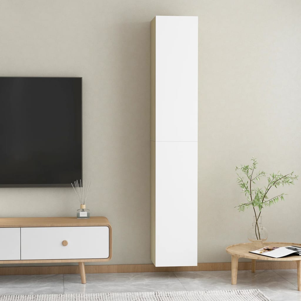 vidaXL TV Stands 2 pcs White and Sonoma Oak 12"x11.8"x35.4" Engineered Wood