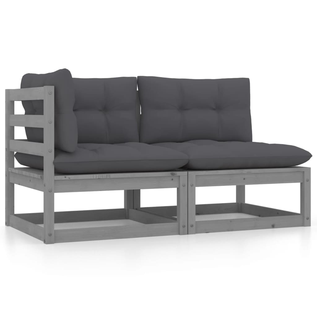 vidaXL 2 Piece Patio Lounge Set with Cushions Gray Solid Wood Pine