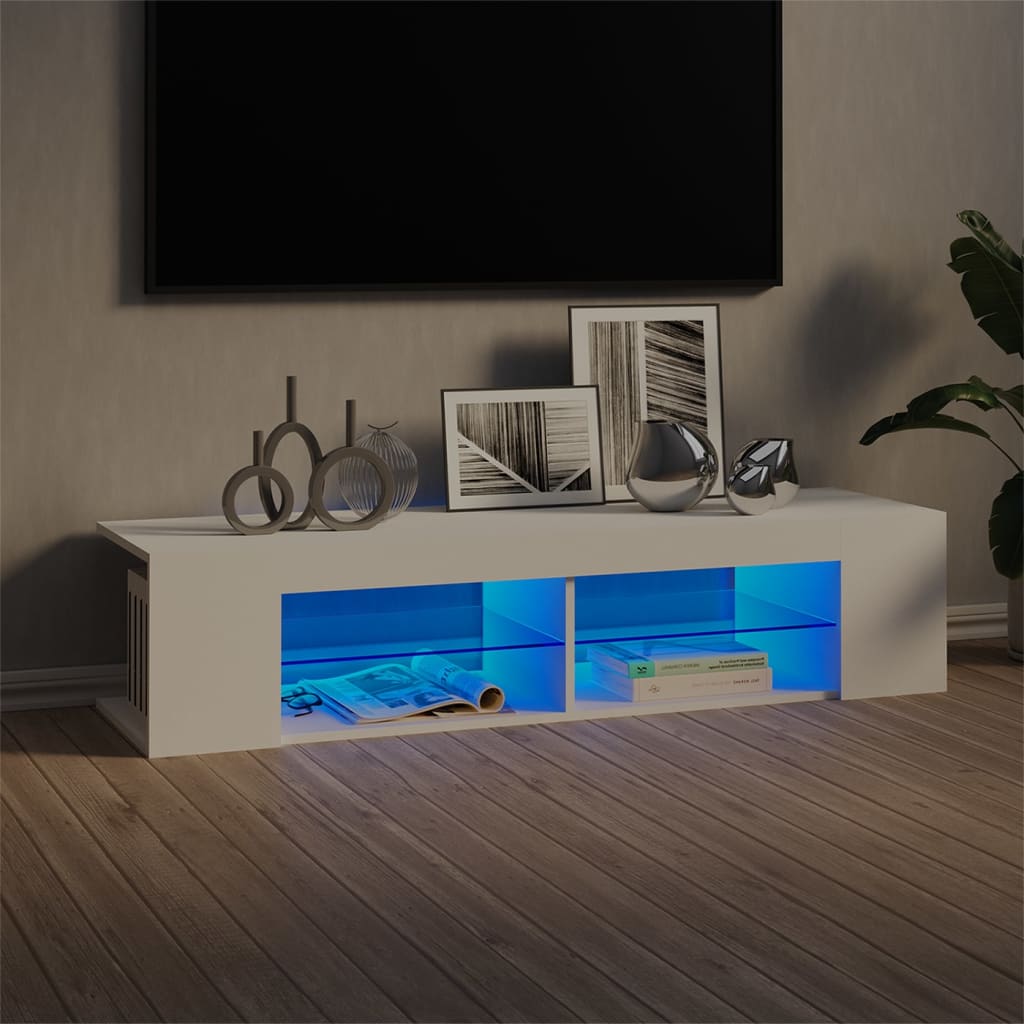 vidaXL TV Cabinet with LED Lights White 53.1"x15.4"x11.8"
