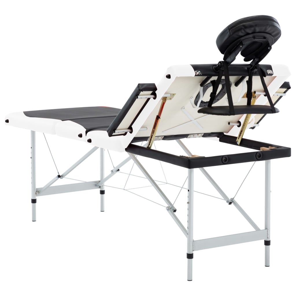 vidaXL 4-Zone Foldable Massage Table Aluminum Black and White