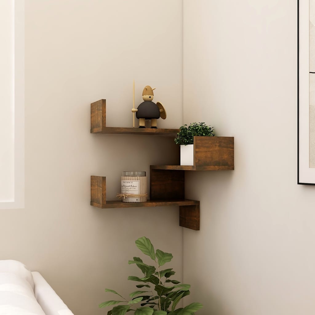 vidaXL Wall Corner Shelf Smoked Oak 15.7"x15.7"x19.7" Engineered Wood