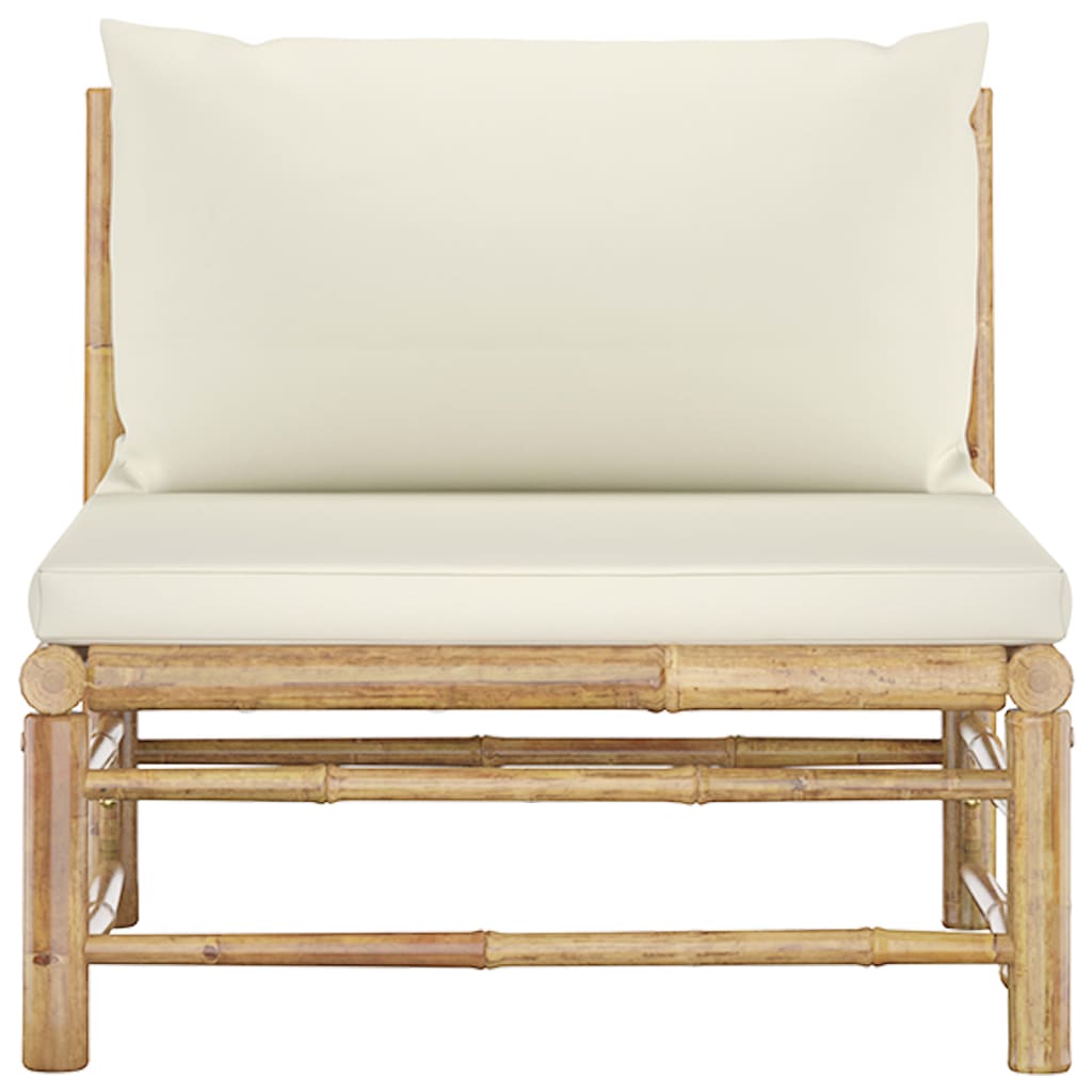 vidaXL Patio Middle Sofa with Cream White Cushions Bamboo