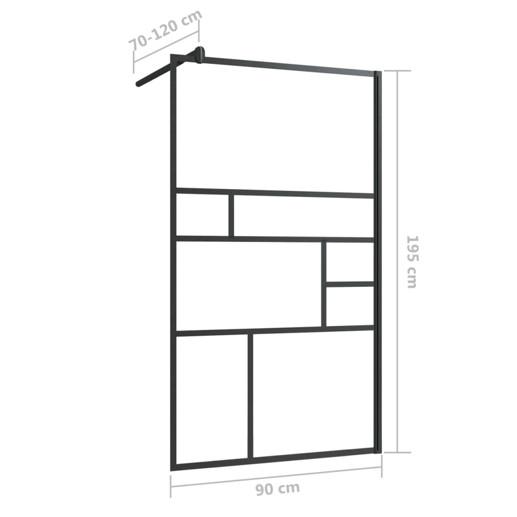 vidaXL Walk-in Shower Wall with Clear ESG Glass 35.4"x76.8" Black
