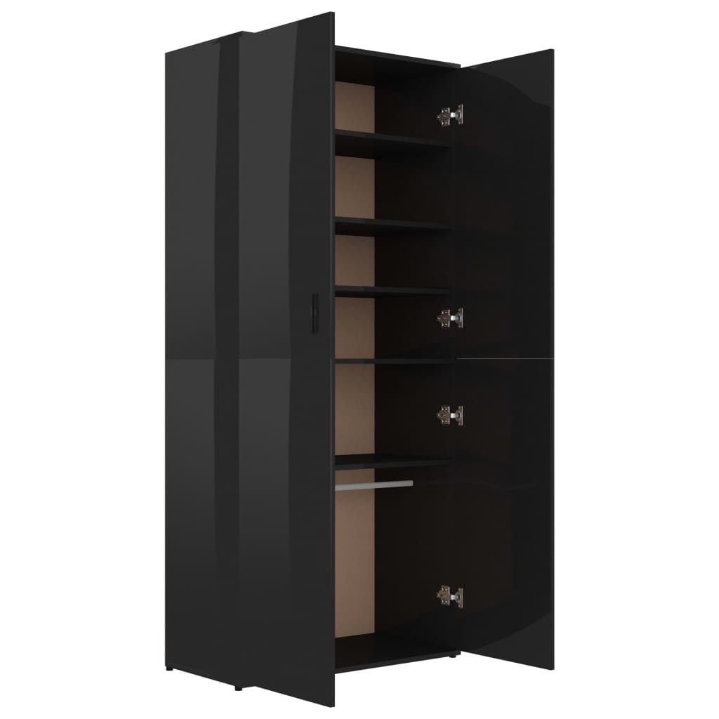 vidaXL Shoe Cabinet High Gloss Black 31.5"x15.4"x70.1" Chipboard