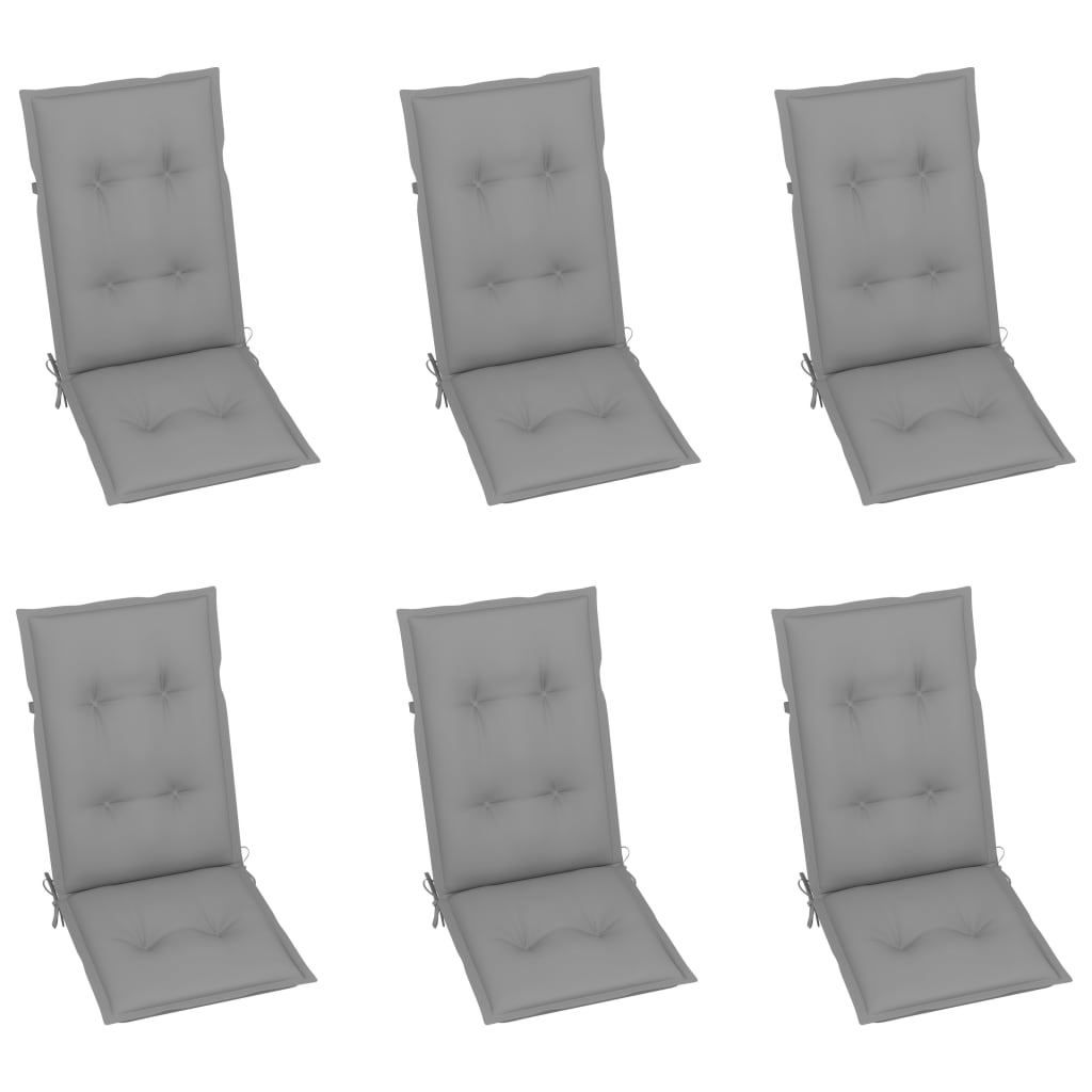 vidaXL Patio Chairs 6 pcs with Gray Cushions Solid Teak Wood