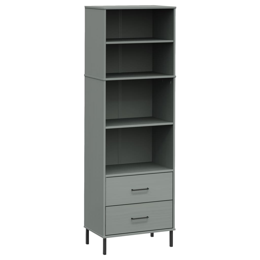 vidaXL Bookcase with 2 Drawers Gray 23.6"x13.8"x70.9" Solid Wood OSLO
