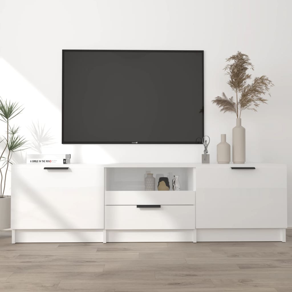 vidaXL TV Cabinet High Gloss White 55.1"x13.8"x15.7" Engineered Wood