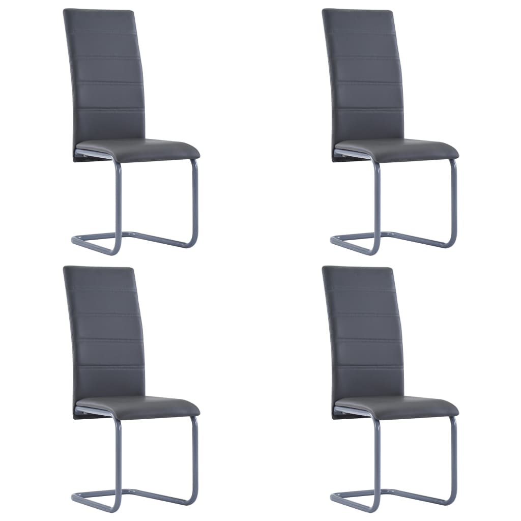 vidaXL Cantilever Dining Chairs 4 pcs Gray Faux Leather