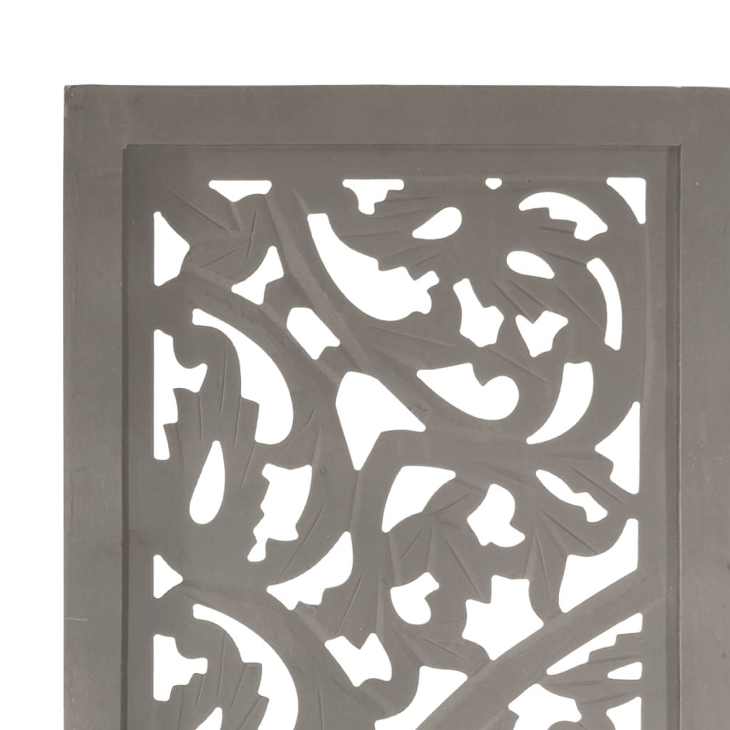 vidaXL Hand carved 3-Panel Room Divider Gray 47.2"x65" Solid Mango Wood